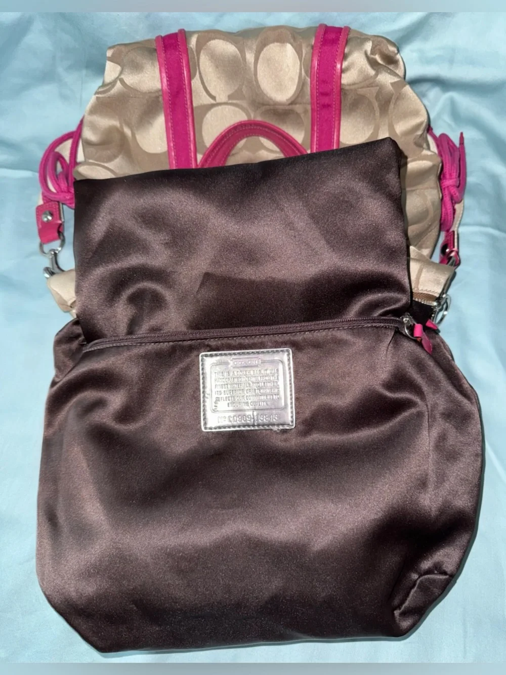 Coach Poppy Signature Spotlight Tote Tote with Fuchsia Trim-13843
